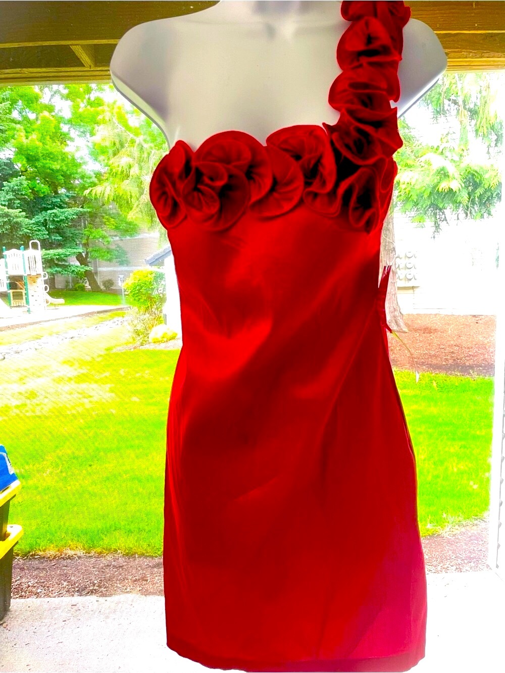 Women’s SNAP Sz 11 NWT Ruffled One-Shoulder Bodycon Padded Bra Red PROM DRESS